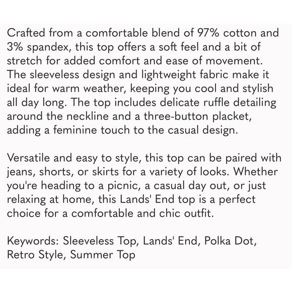 Lands End POLKADOT Red XL P Sleeveless top - Picture 7 of 7